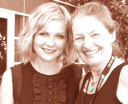 Kirsten Dunst poses with San Diego video producer Patty Mooney