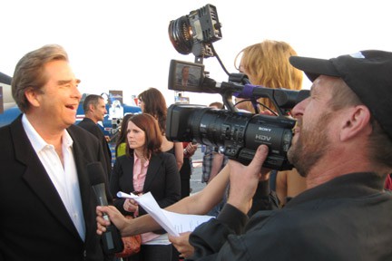 Beau Bridges, Stargate, on flight deck of USS Midway with DP Mark Schulze at SD Comic Con