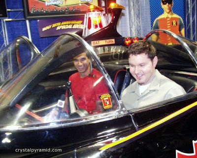 Tommy Talarico and Victor Lucas of Electric Playground in vintage Batmobile