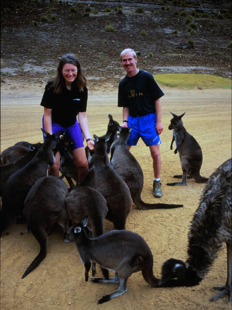 1994_patty_mark_kangaroos Patty Mooney and Mark Schulze on Kangaroo Island South Australia 1994 feeding the kangaroos