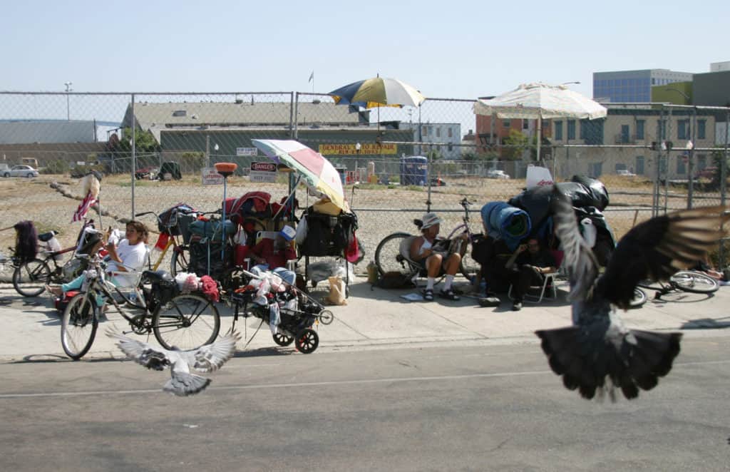 Lessons in photography focusing on a homeless encampment downtown san diego, photo by patricia mooney
