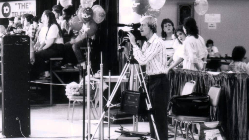 DP Mark Schulze shoots Hypnotist Dr. Dean at Muscular Dystrophy Telethon 1982