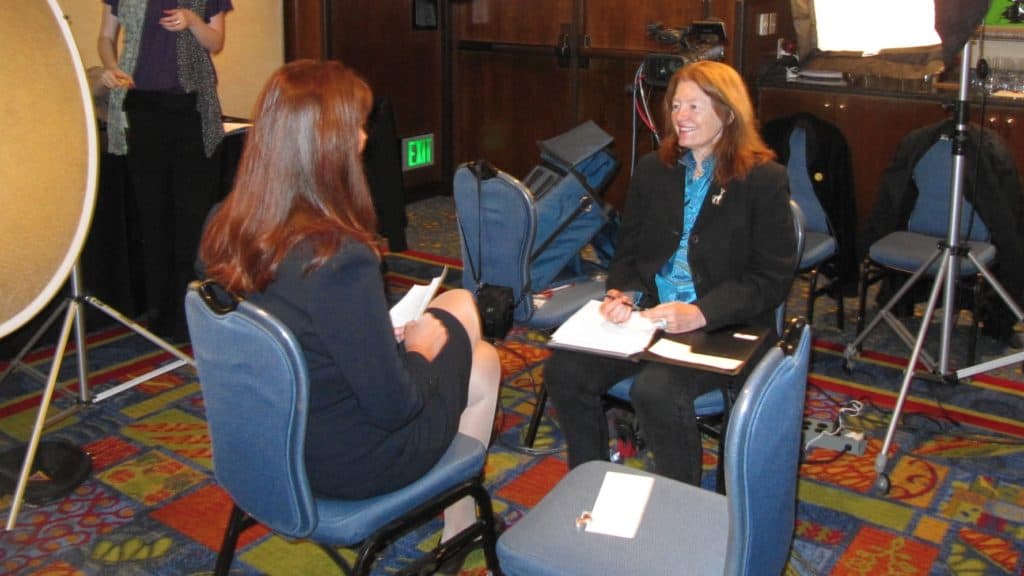 san diego video producer patty mooney interviews woman