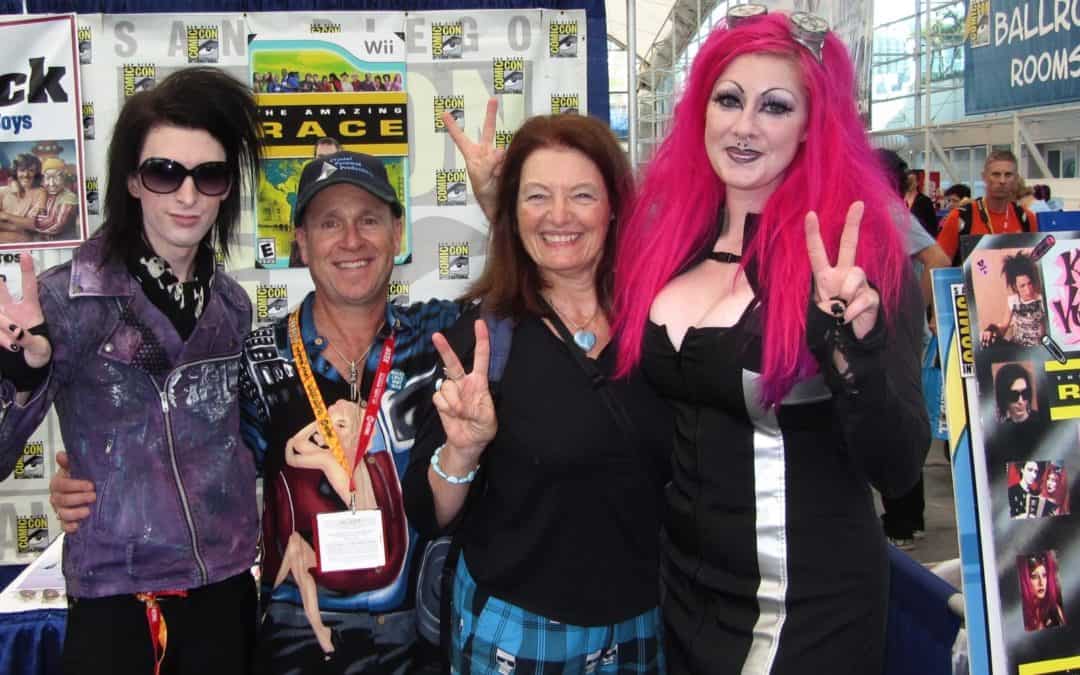 san diego video production san diego comic con crystal pyramid productions mark schulze director of photography camera operator patty mooney producer peace sign pink hair kynt vyxsin reality tv