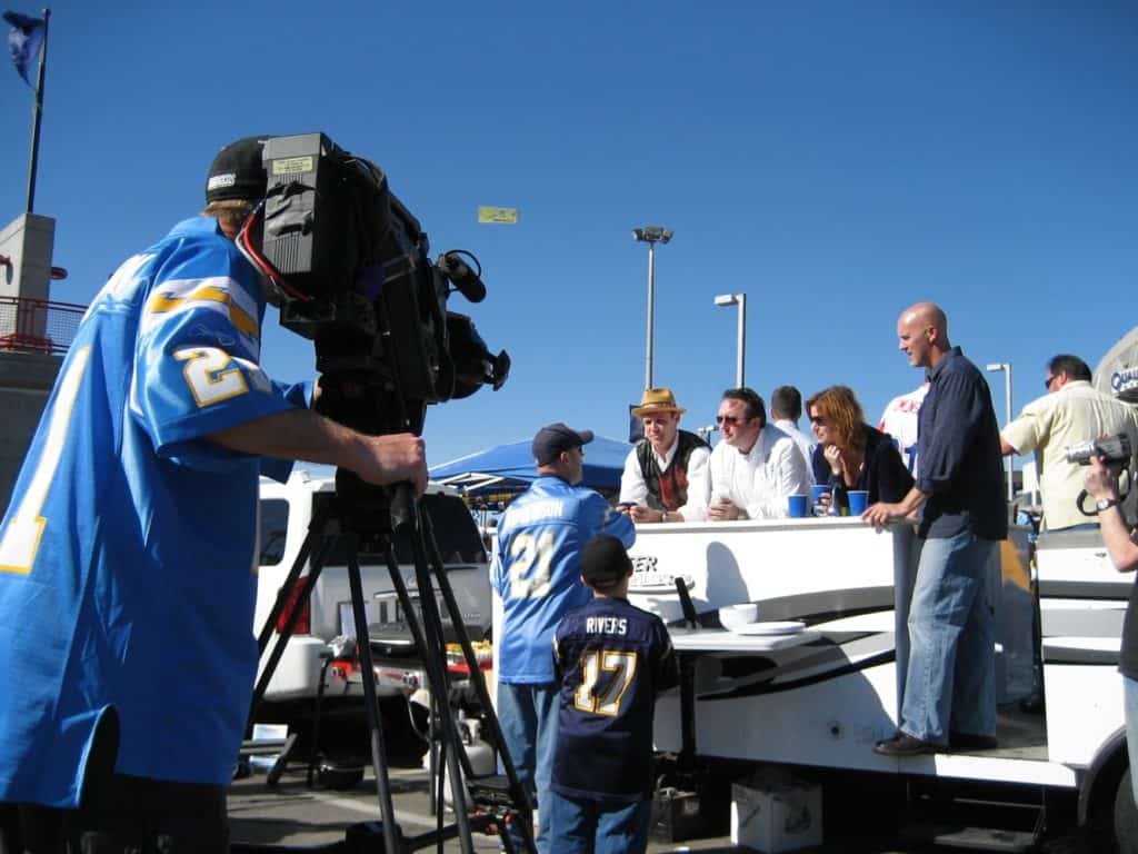 san diego chargers qualcomm football stadium tailgate party judges mark schulze camera operator dog nuts