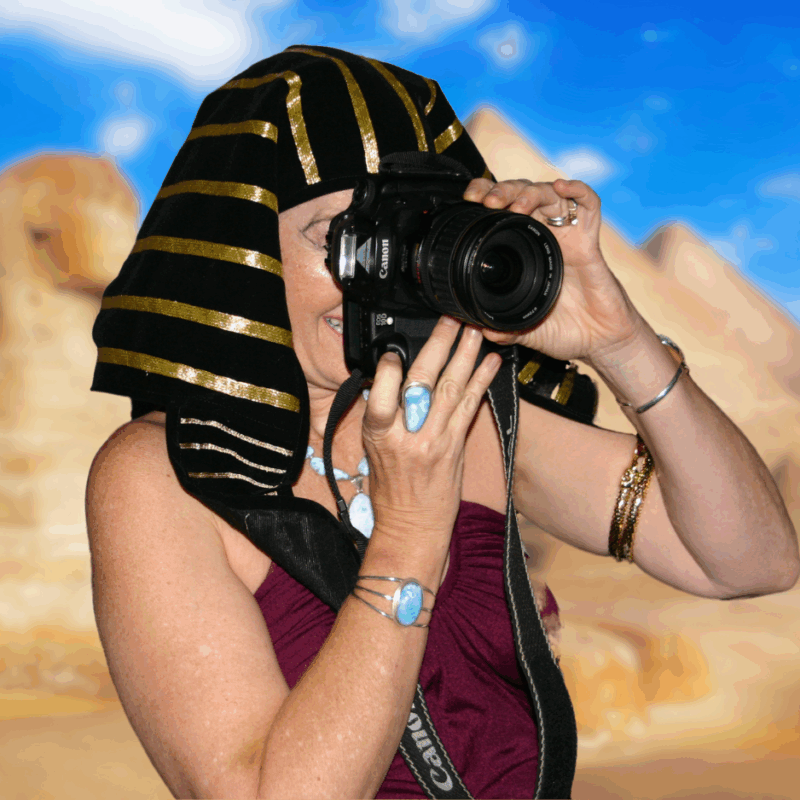 Photographer Patty Mooney in a Cleopatra costume