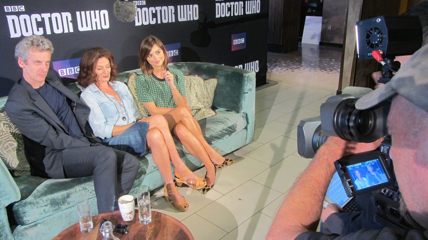 Peter Capaldi, Michelle Gomez and Jenna Coleman with Crystal Pyramid Productions